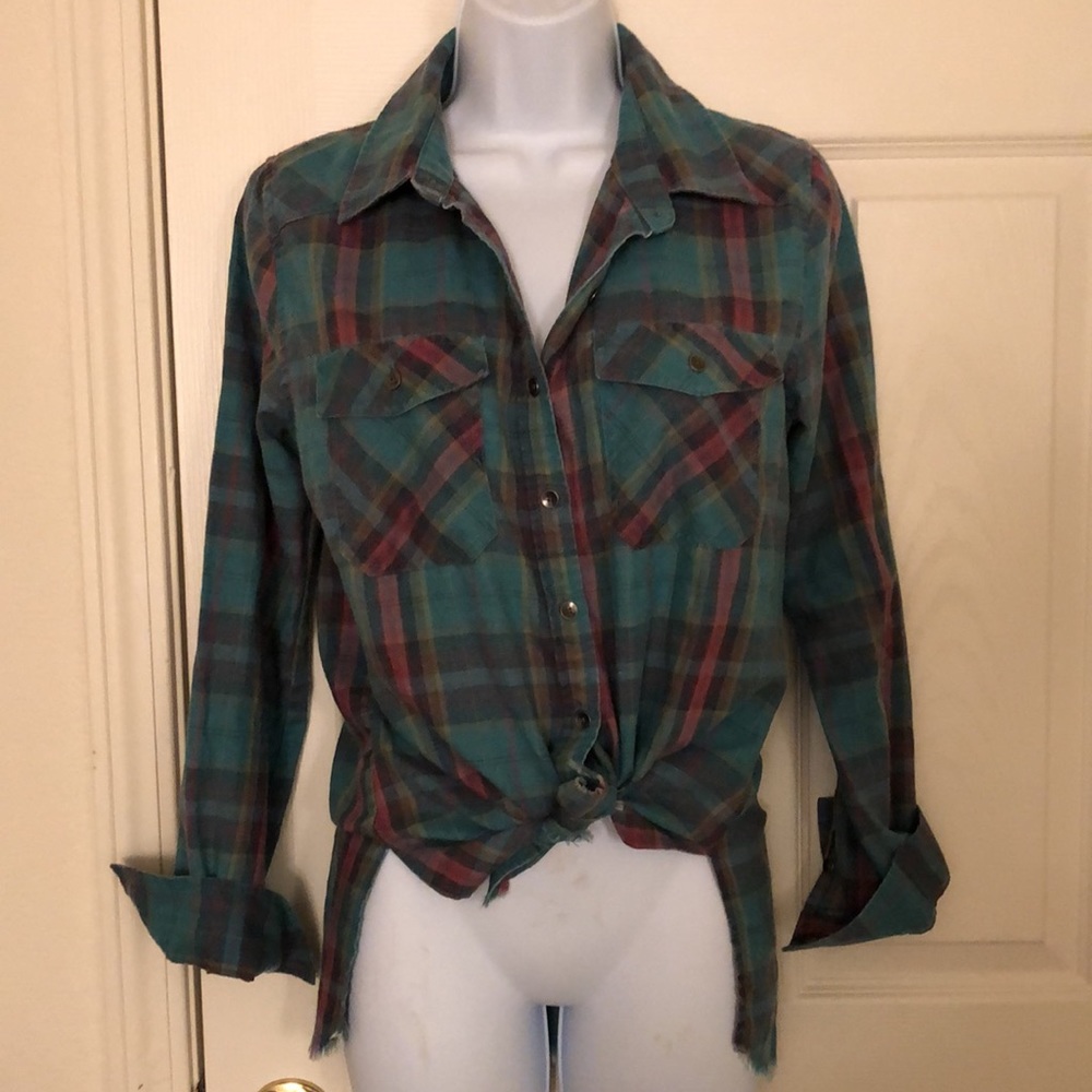 Blue Plaid Button Down Flannel Shirt - Picture 8 of 16